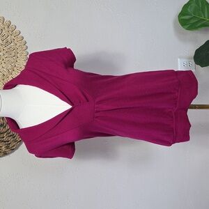 So Sik Magenta Pink V-Neck Short Sleeve Babydoll Knit Pullover Top Juniors M